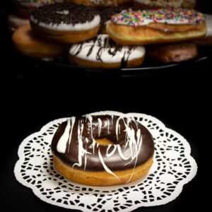 Chocolate Zebra Iced Raised Ring Donuts